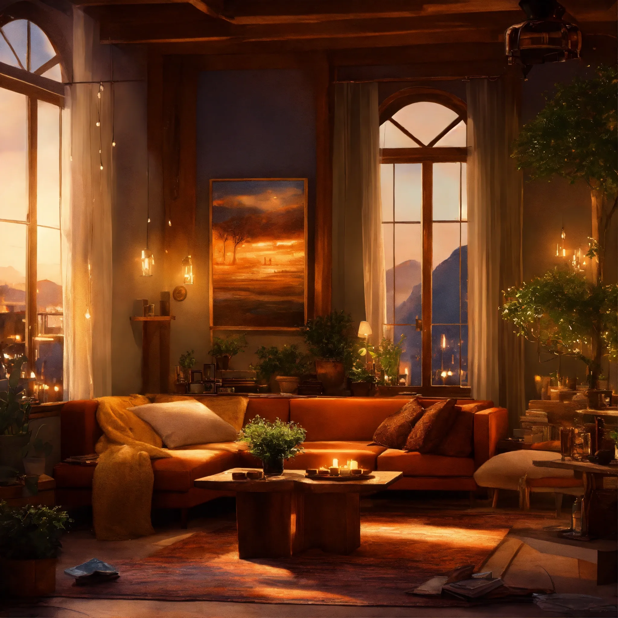 Cozy living room with warm lighting